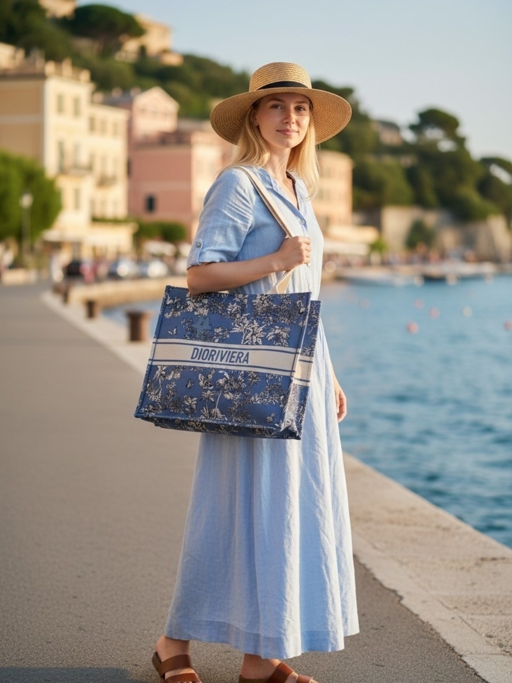 Dior RivierA Blue Floral Canvas Tote Bag